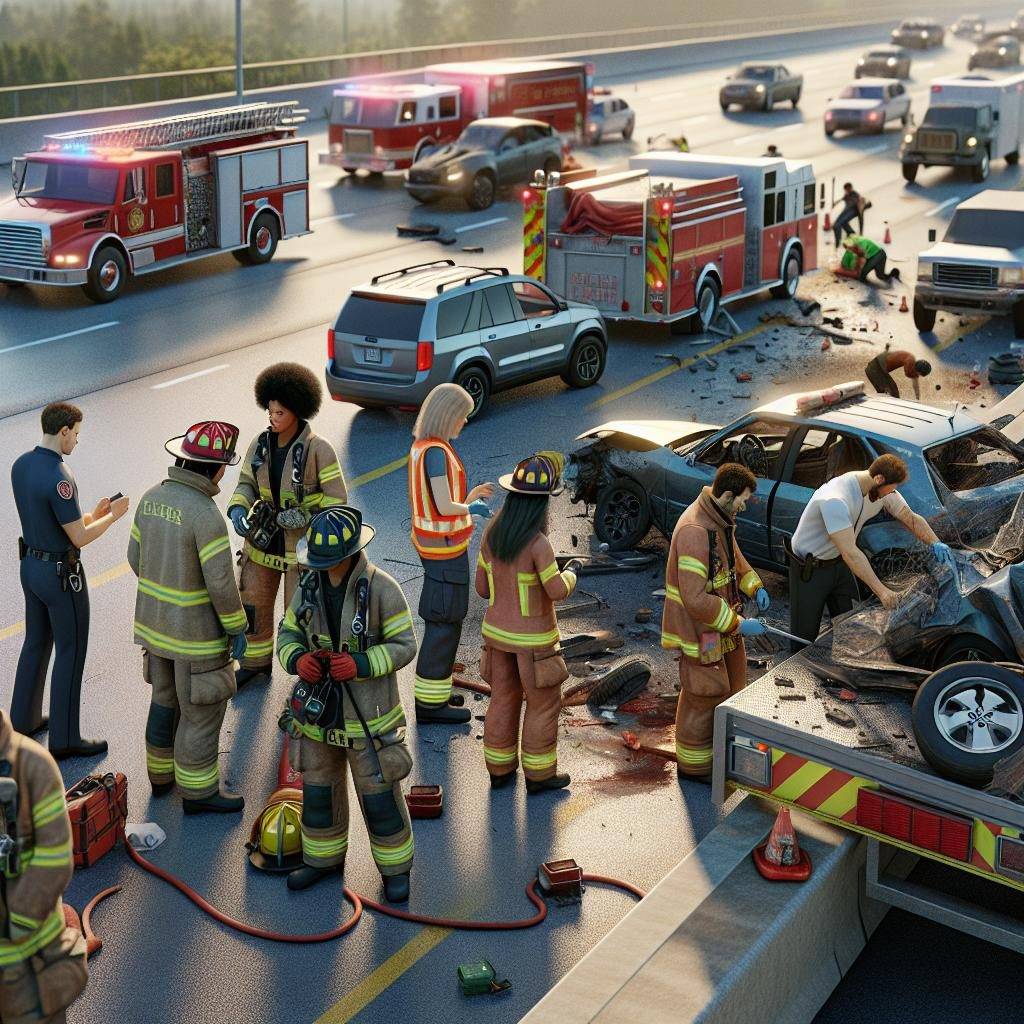 Highway accident cleanup scene