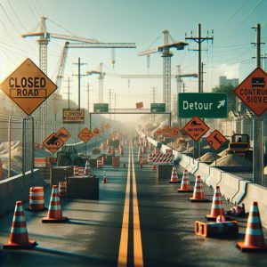 Road closed, construction site ahead