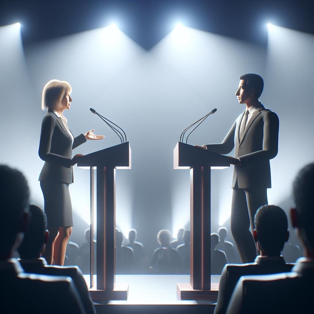 Political debate stage confrontation