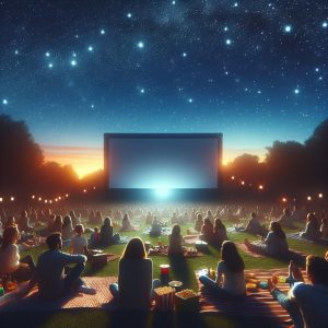 Outdoor movie night under stars