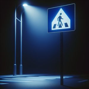 Pedestrian crossing sign at night