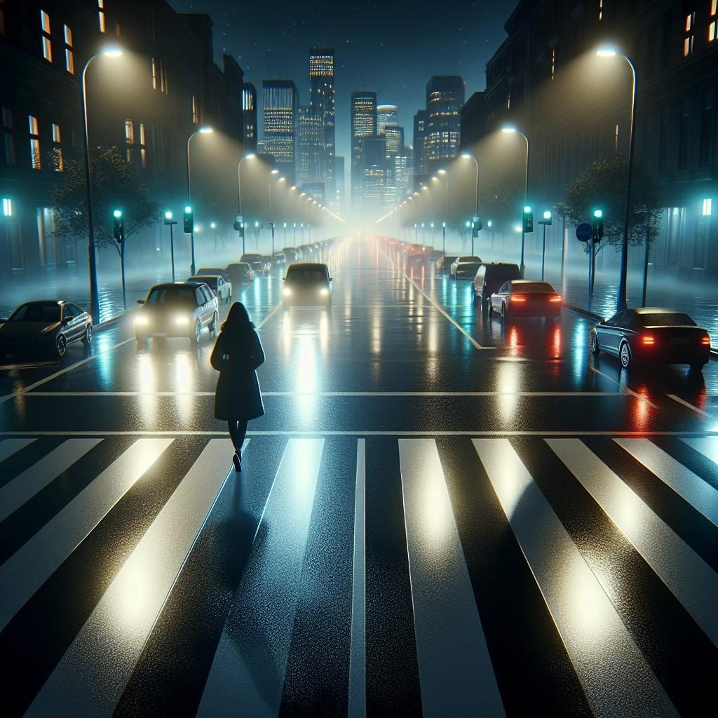 Pedestrian crossing at night