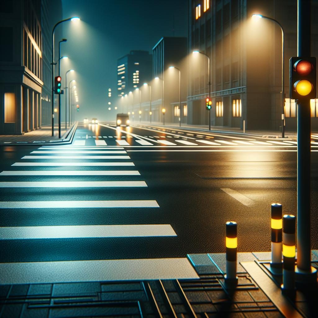 "Pedestrian crossing at night"