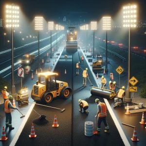 Road construction at night