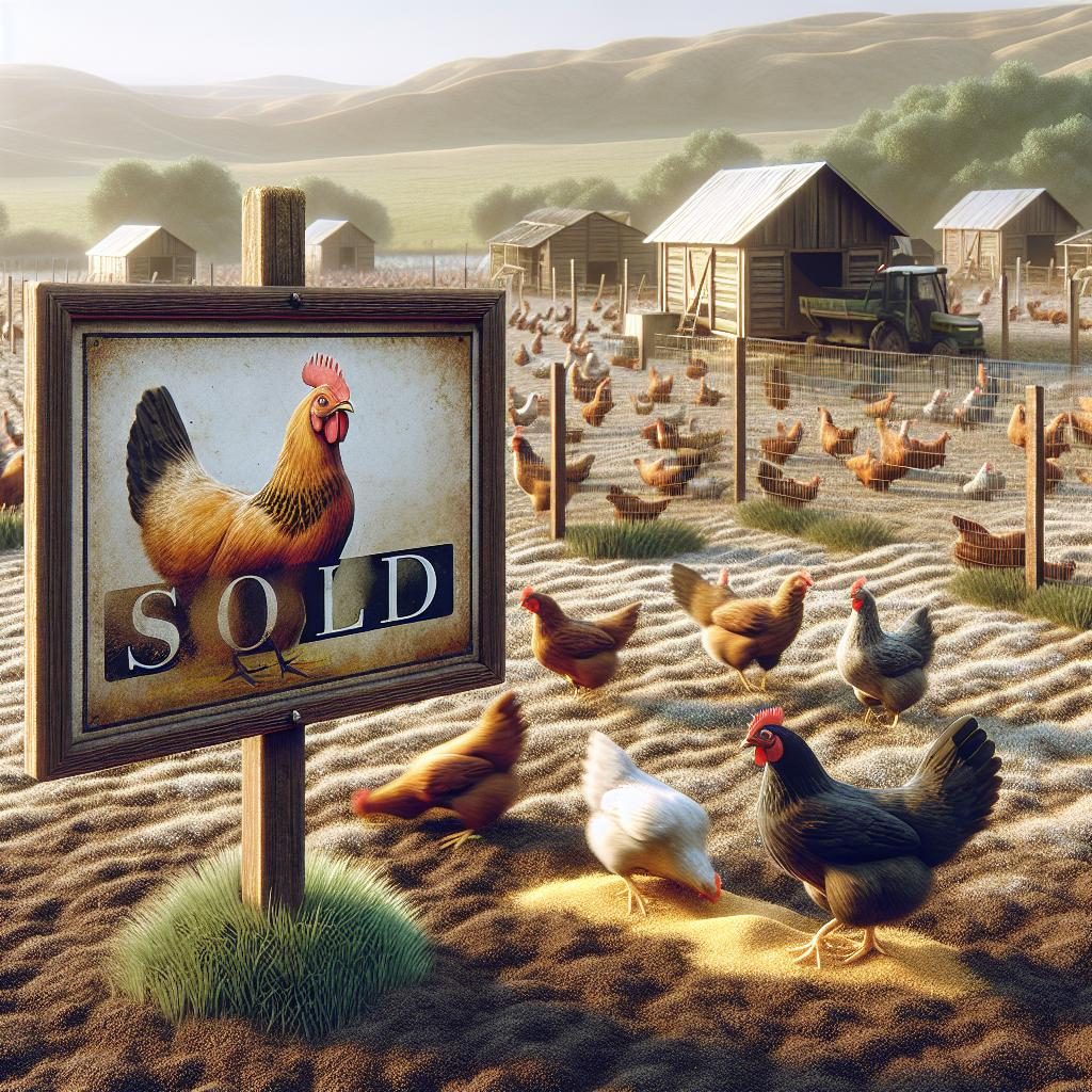 Chicken farm with "Sold" sign