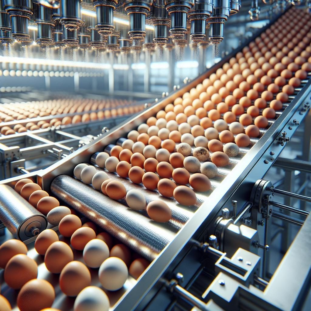 Eggs on conveyor belt