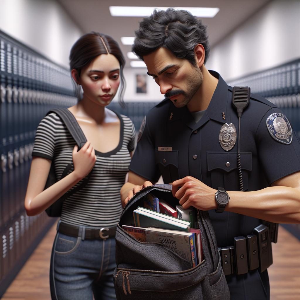 School Officer Examining Backpack