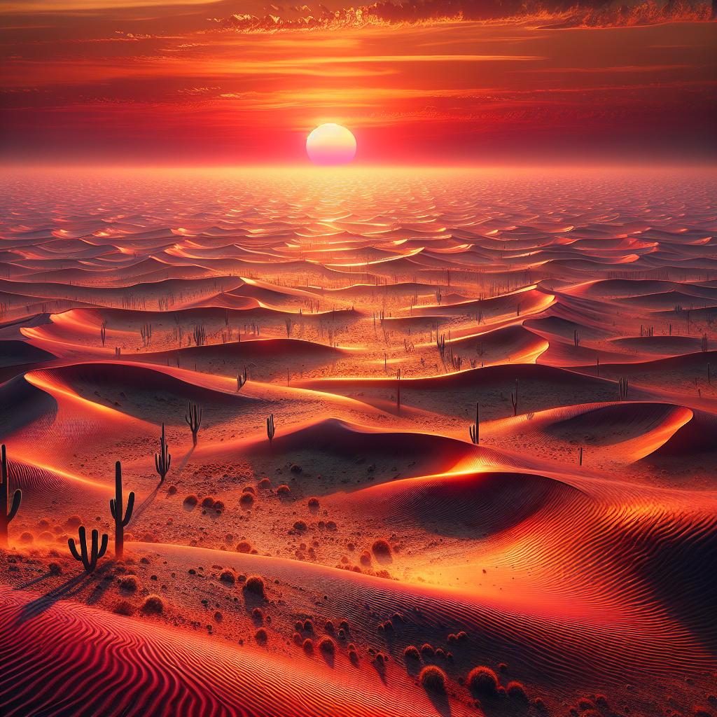 Scorched desert landscape sunset.