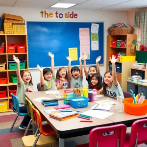 Colorful classroom with excited learning materials and supplies.