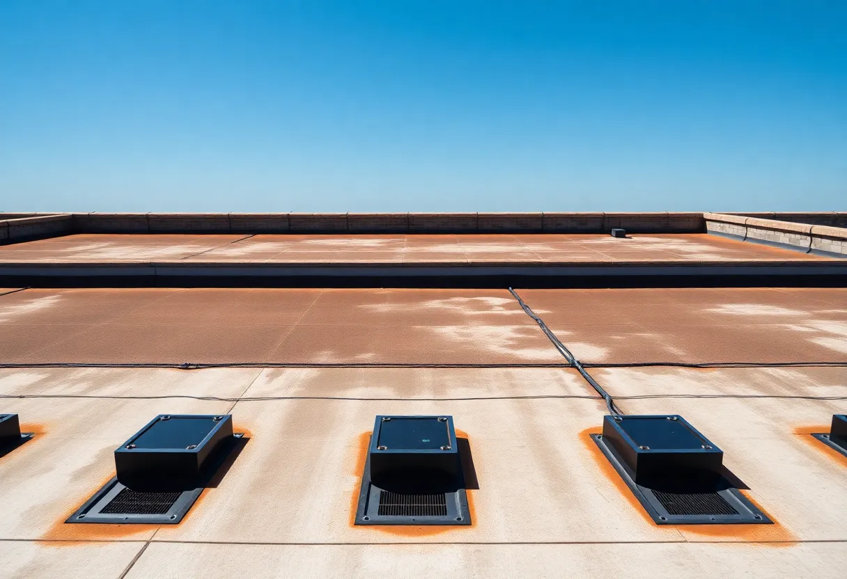 A beautifully maintained flat roof with proper drainage systems.