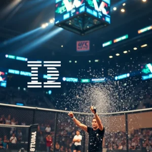 An illustration representing the IBM and UFC partnership focusing on technology and fan engagement.