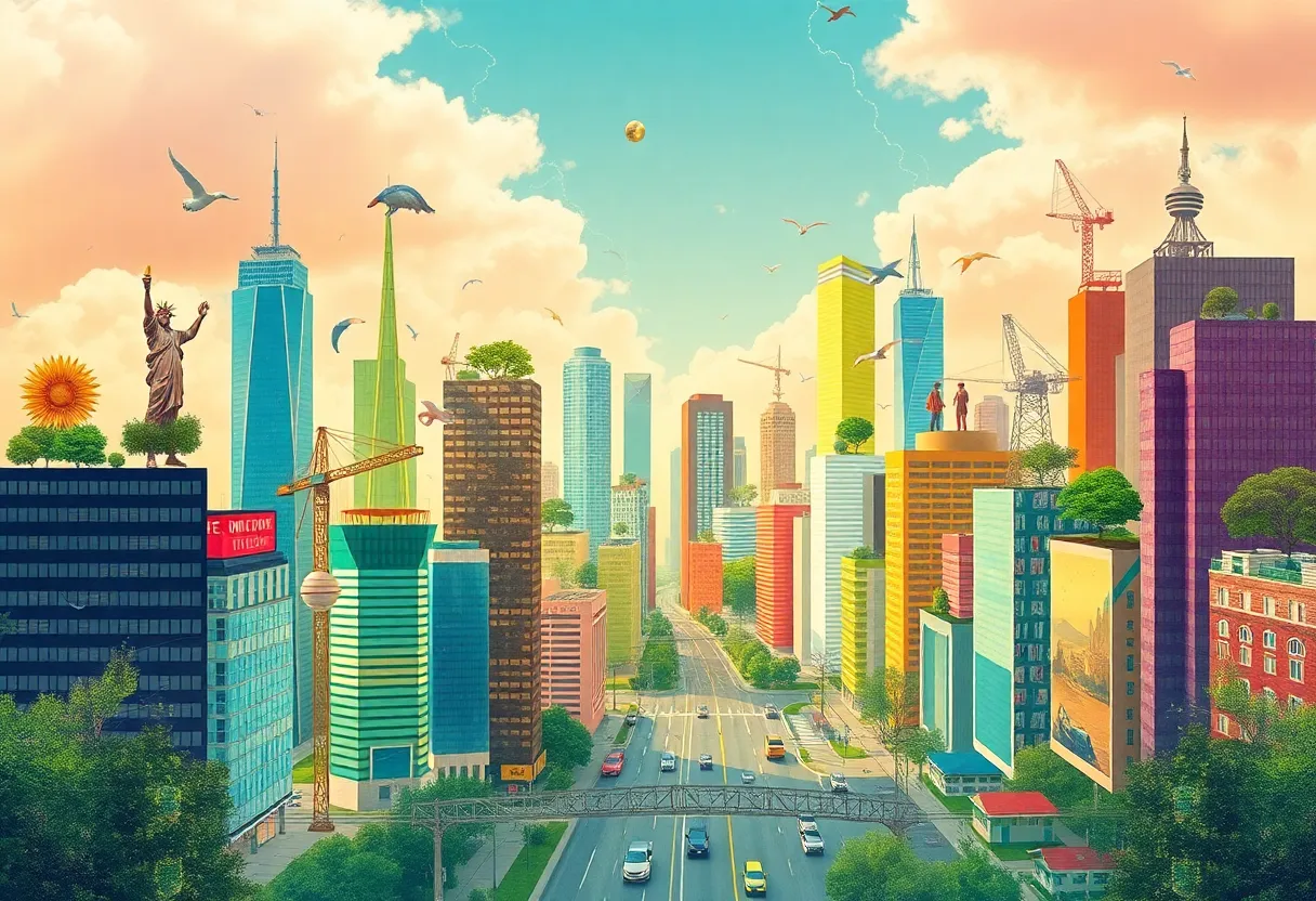 Cityscape illustrating marketing originality and creativity