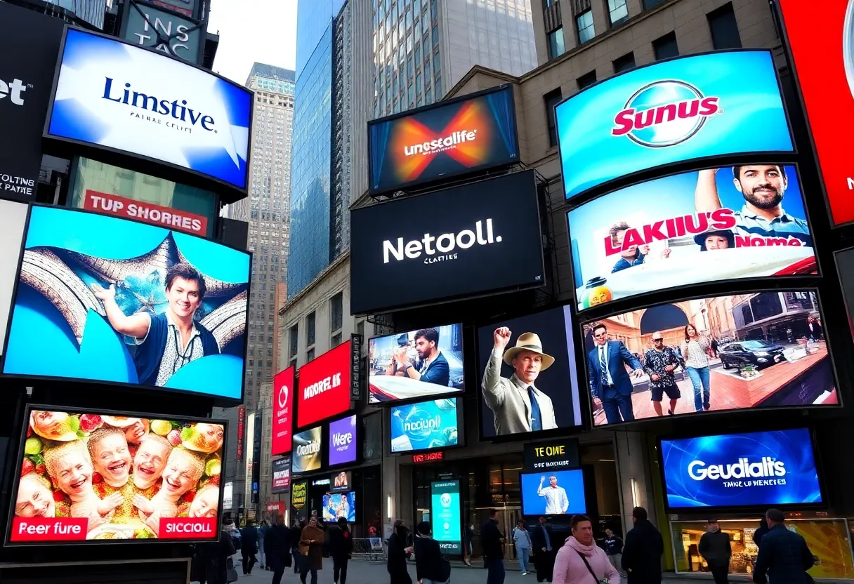 TV advertising in New York featuring diverse brand promotions