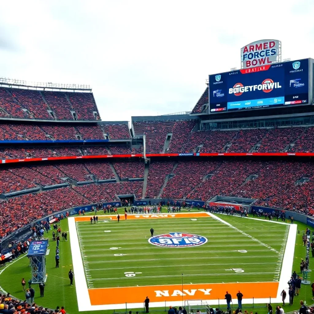 Crowd at Armed Forces Bowl with team banners