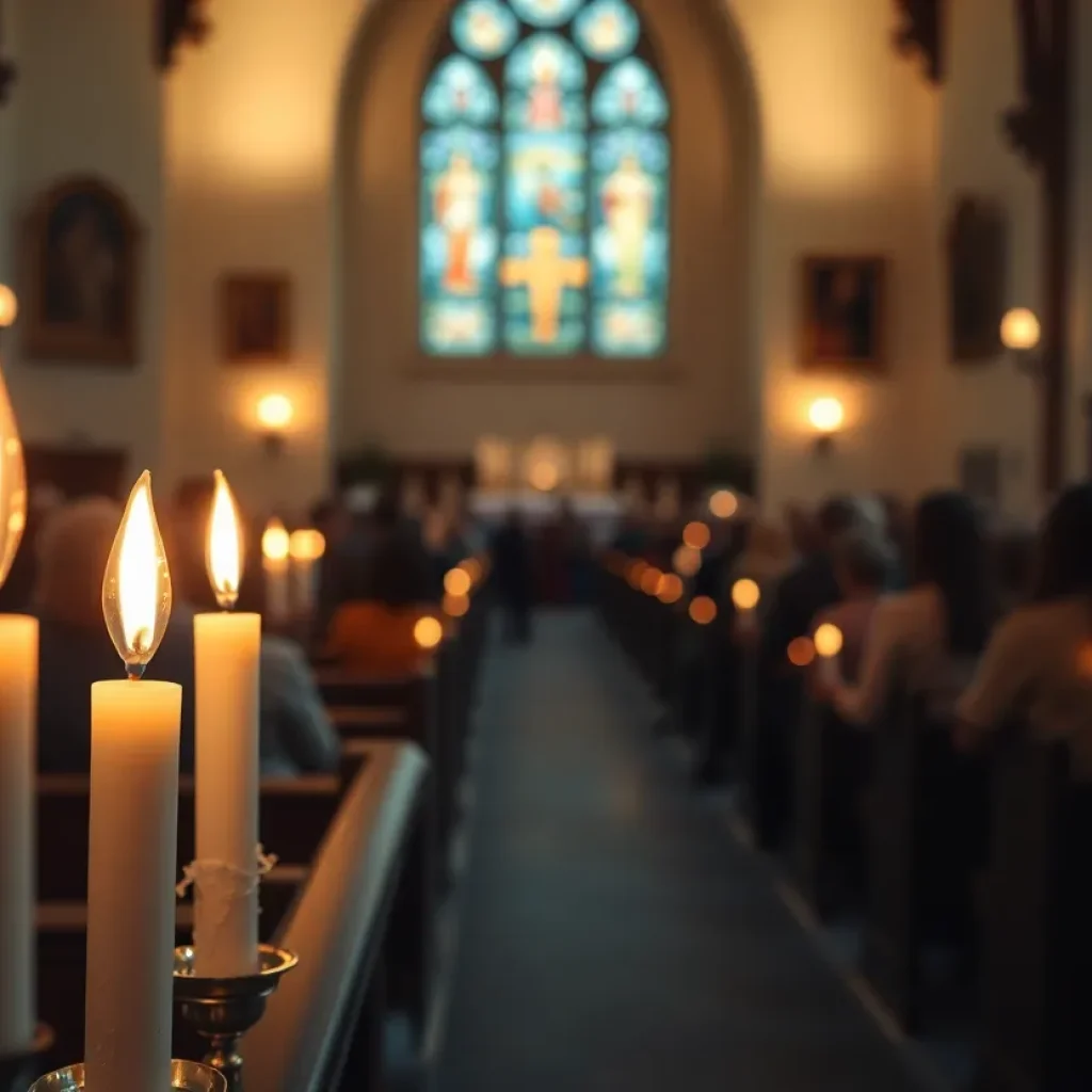 Candlelight memorial for Elizabeth Grace Hefner with photos of community events.