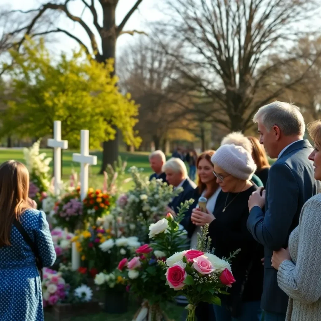 Community members grieving and celebrating life at a memorial service.