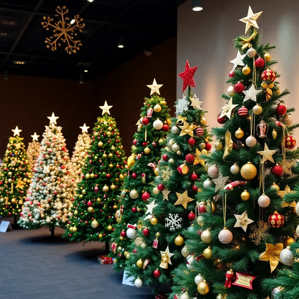 Decorated Christmas tree at the Festival of Trees exhibit in Newberry Museum