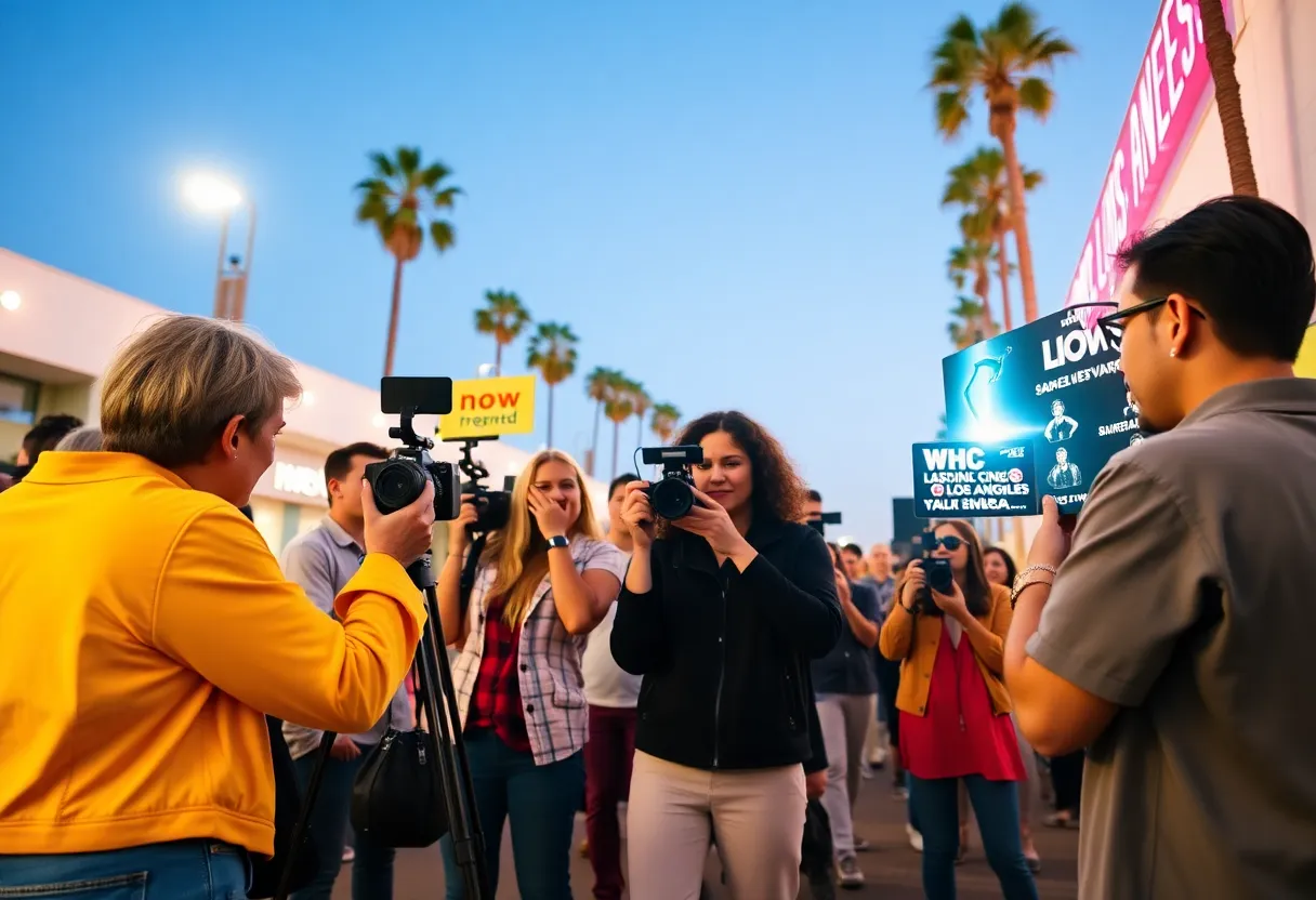 Group of influencers filming content on the streets of Los Angeles