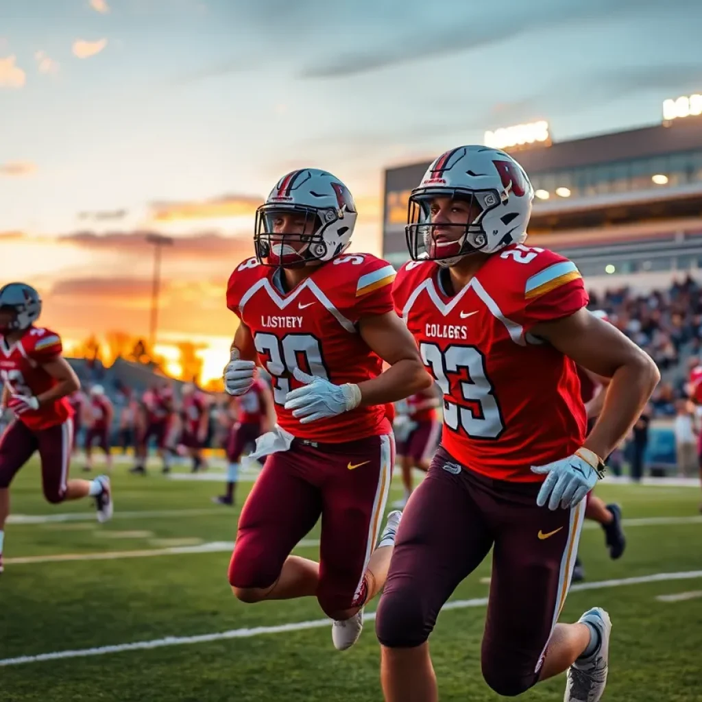 Montana college football players on the field during a game