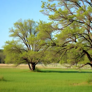 Landscape of Newberry County with cicadas in trees