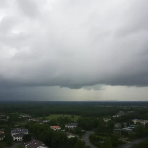 Dark storm clouds and heavy rainfall in the Southeast causing potential flooding.