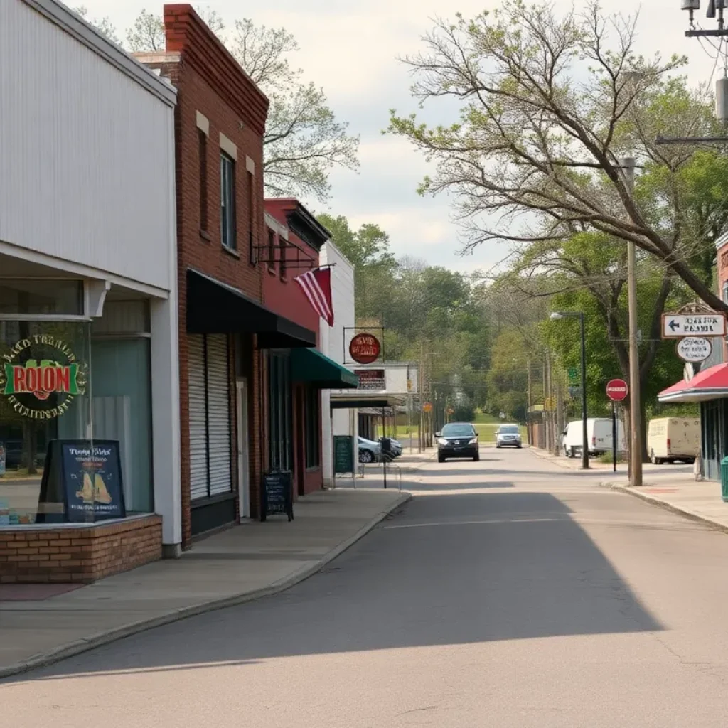 Whitmires main street with closed storefronts.