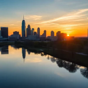 A sunset over Atlanta symbolizing mourning and remembrance.