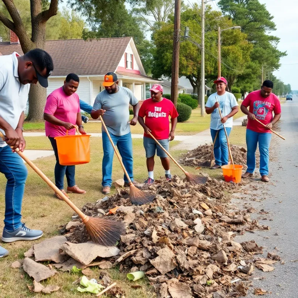 Residents of Clinton South Carolina participating in a community debris cleanup.