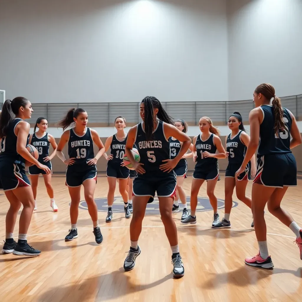 Clinton College women's basketball team practicing on the court