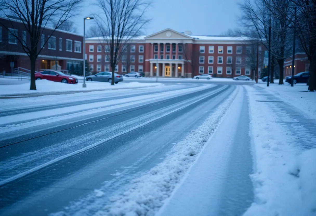 Snow-covered streets in Columbia, S.C. during a snowstorm