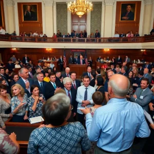 Crowd gathered at Columbia Statehouse during energy address