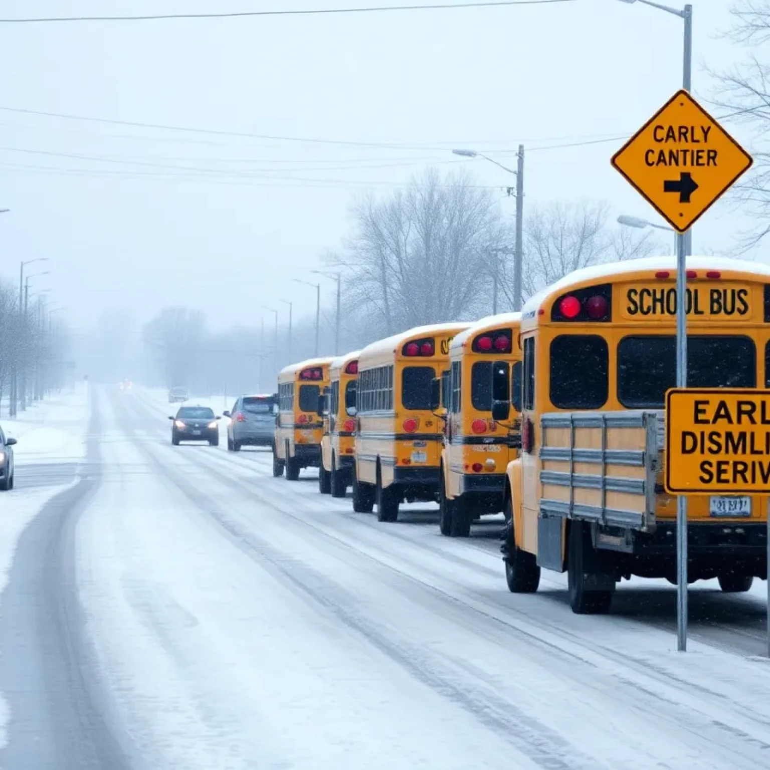 Snow-covered street in Columbia, South Carolina during winter storm