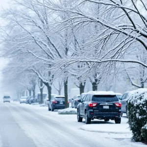 Snow and sleet covering streets in Columbia, SC