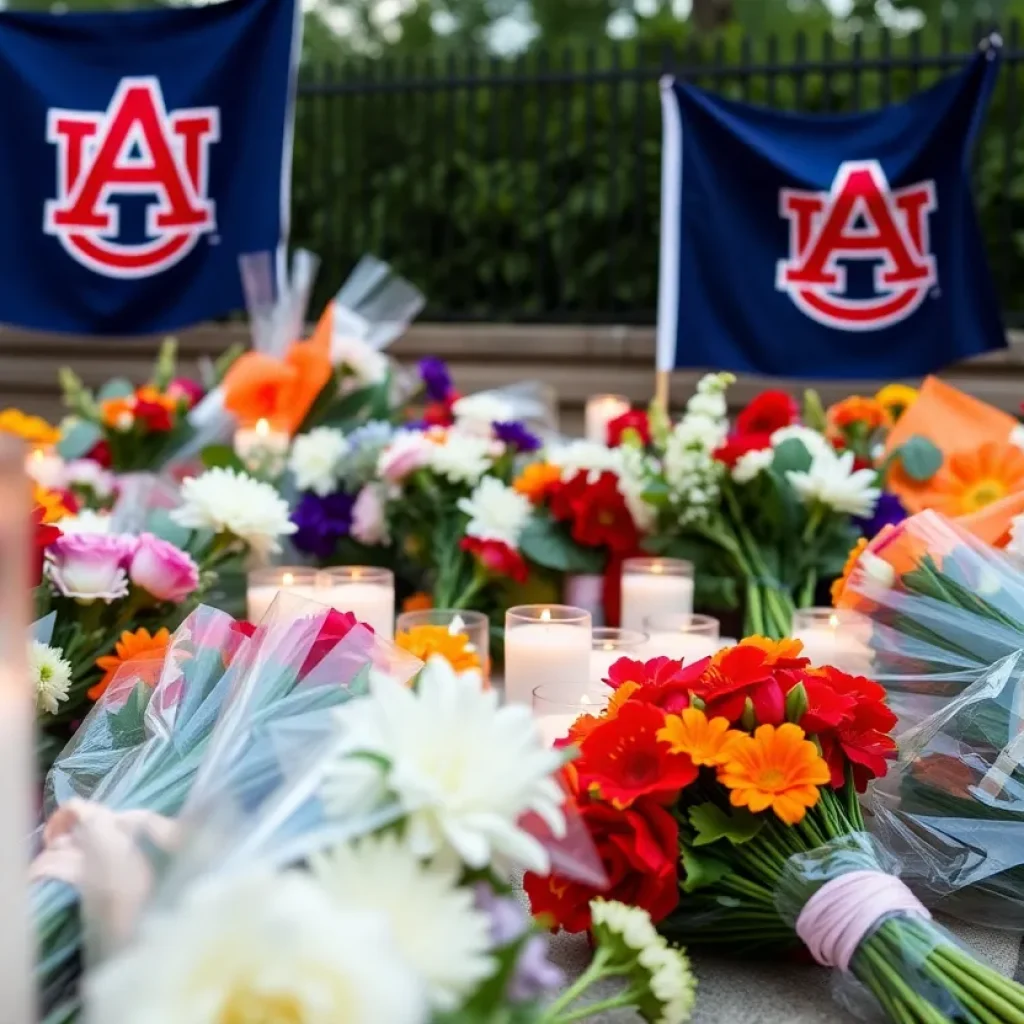 Memorial candles and flowers honoring Joshua Francis Jackson.