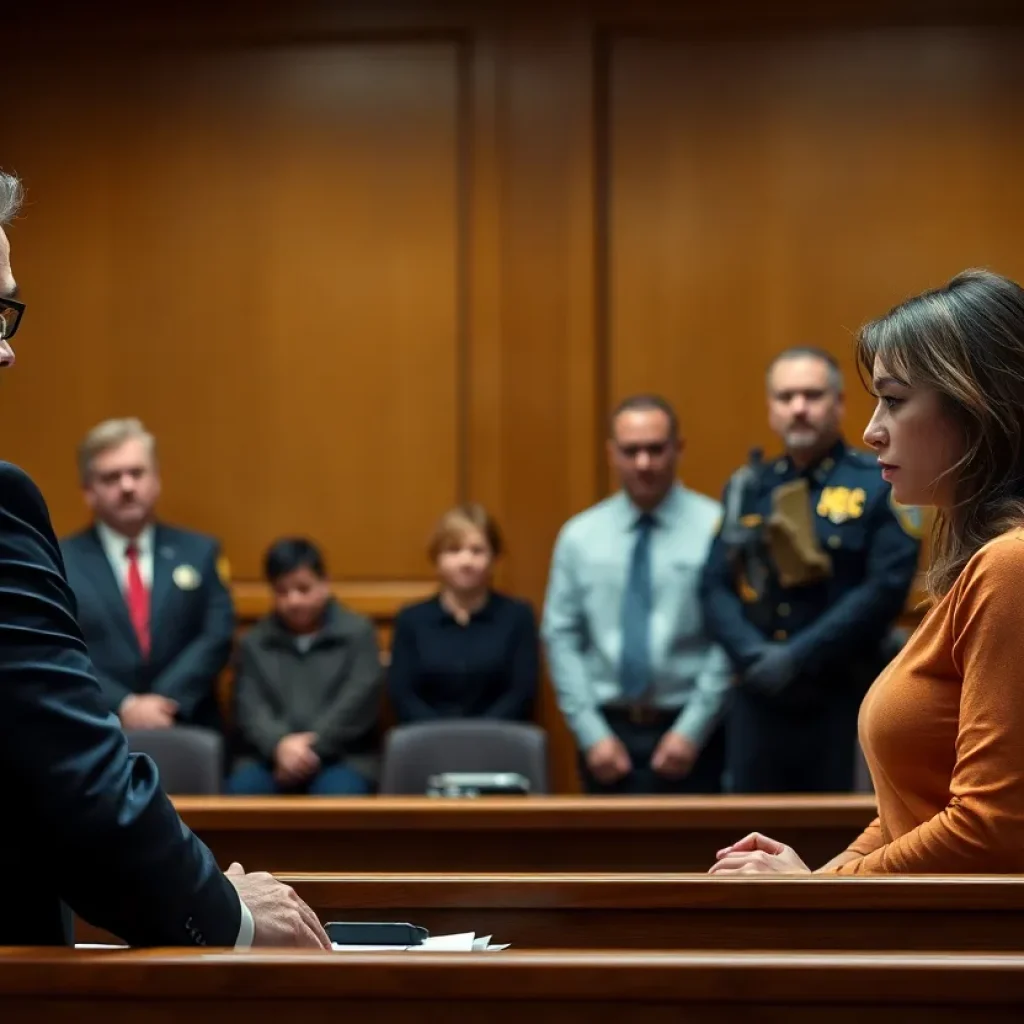 Courtroom scene during sentencing of a defendant