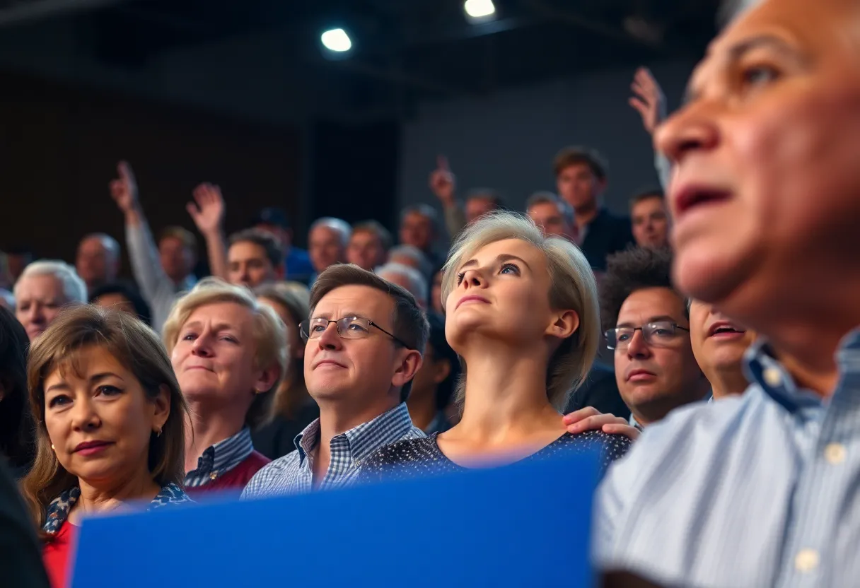 Audience reacting to a political rally