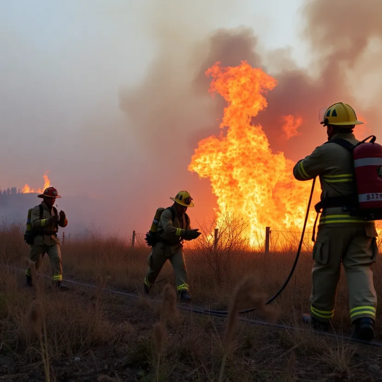 Firefighters combating a large brush fire in Newberry County