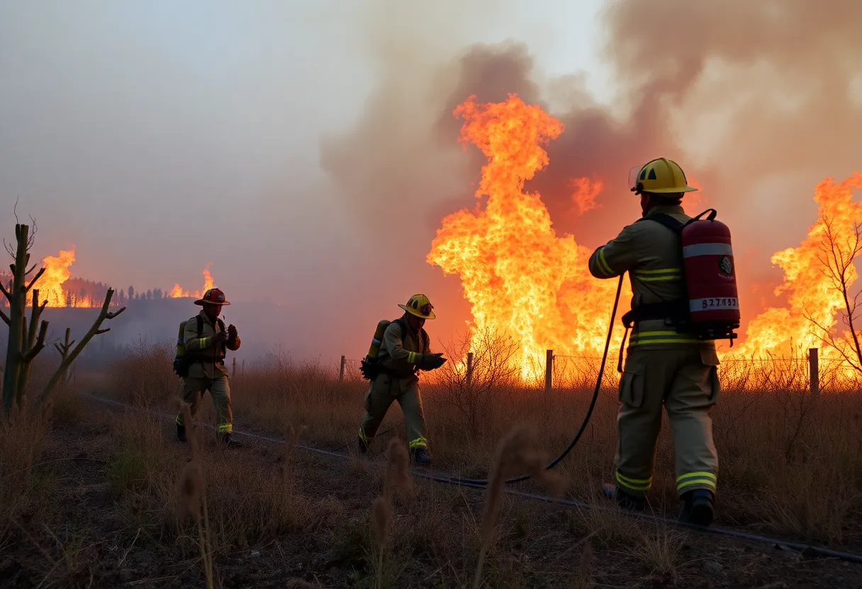 Firefighters combating a large brush fire in Newberry County