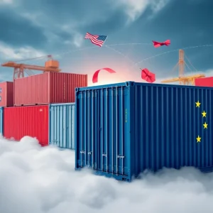 Shipping containers symbolizing global trade tensions