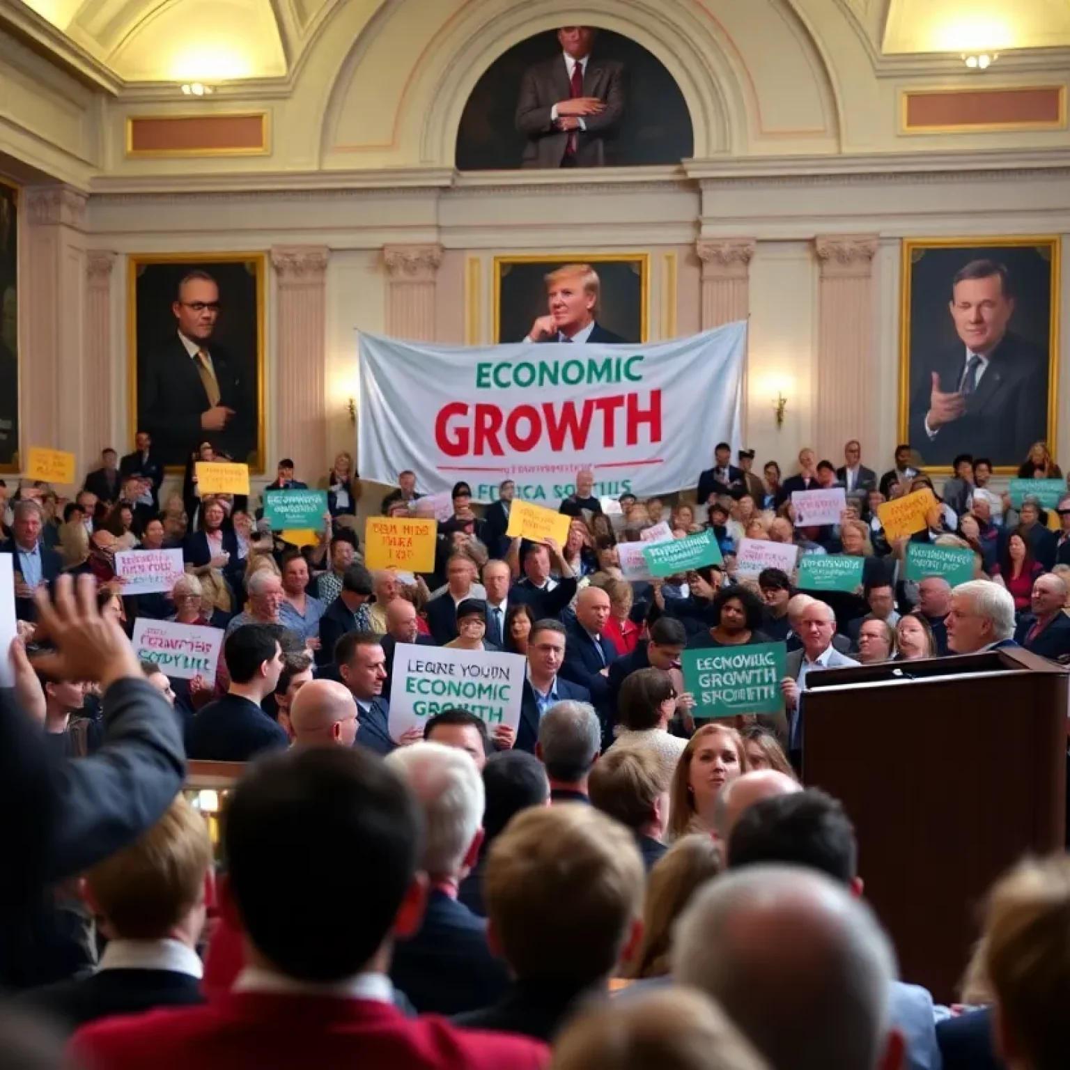 Crowd at State House during a speech on economic growth