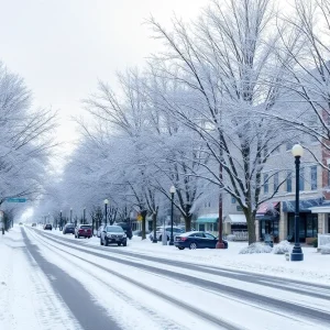 Snow-covered landscape in Greenville, South Carolina