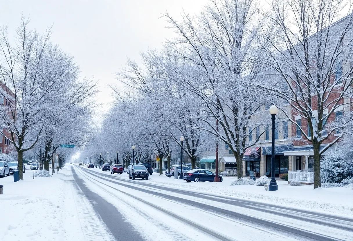 Snow-covered landscape in Greenville, South Carolina