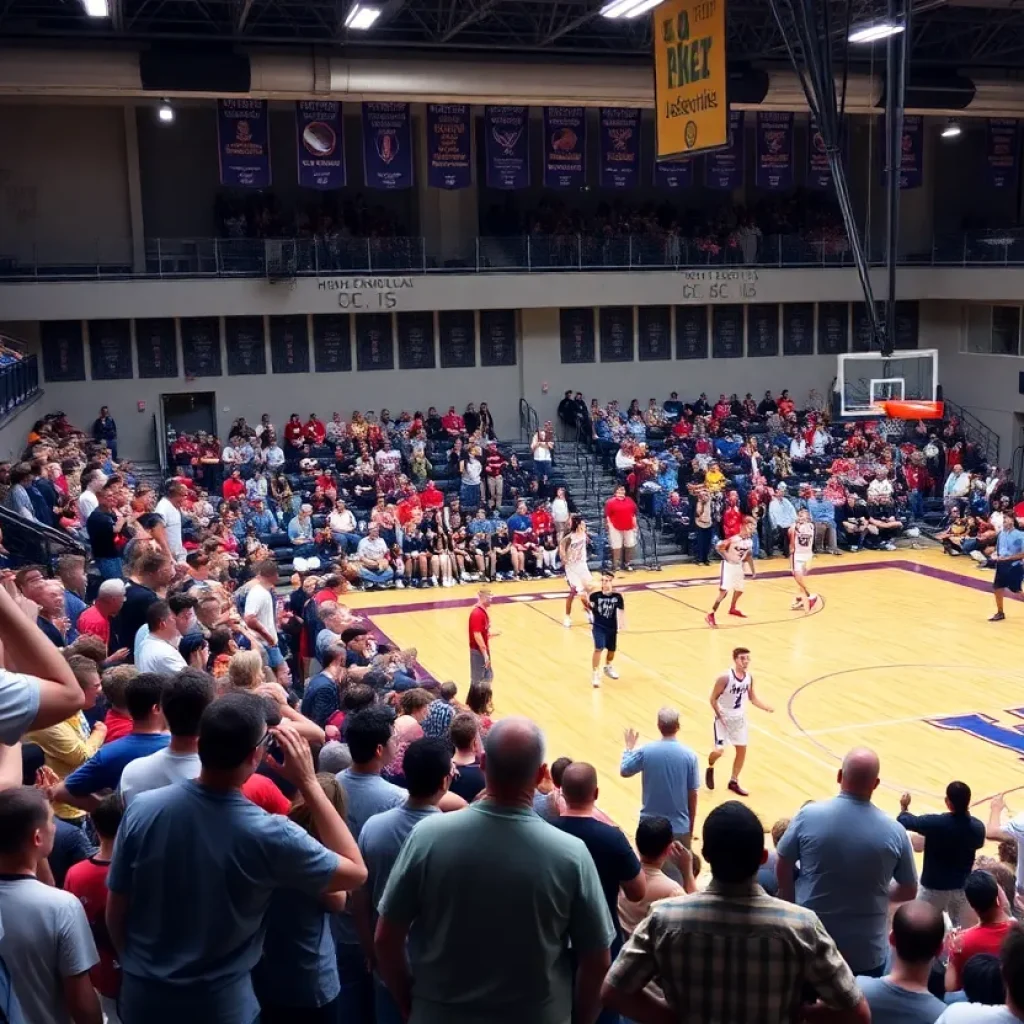 High school basketball game in Jacksonville with players in action