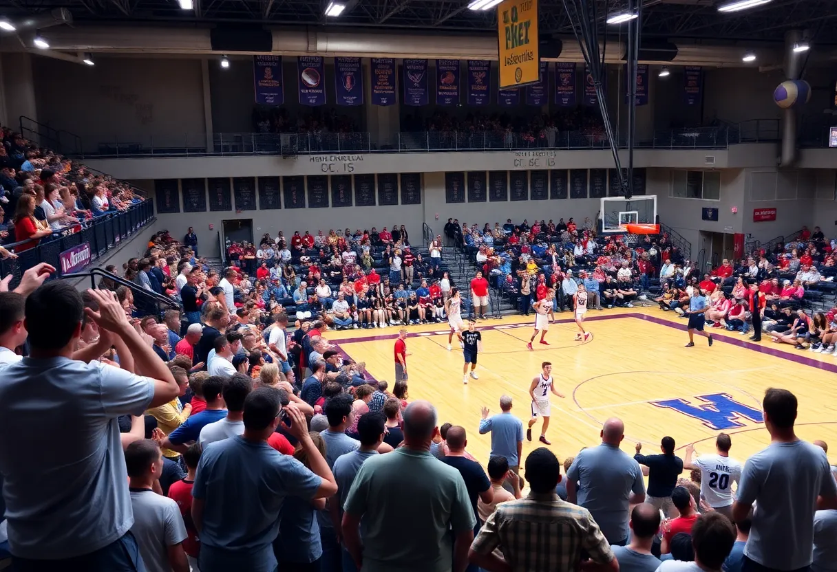 High school basketball game in Jacksonville with players in action