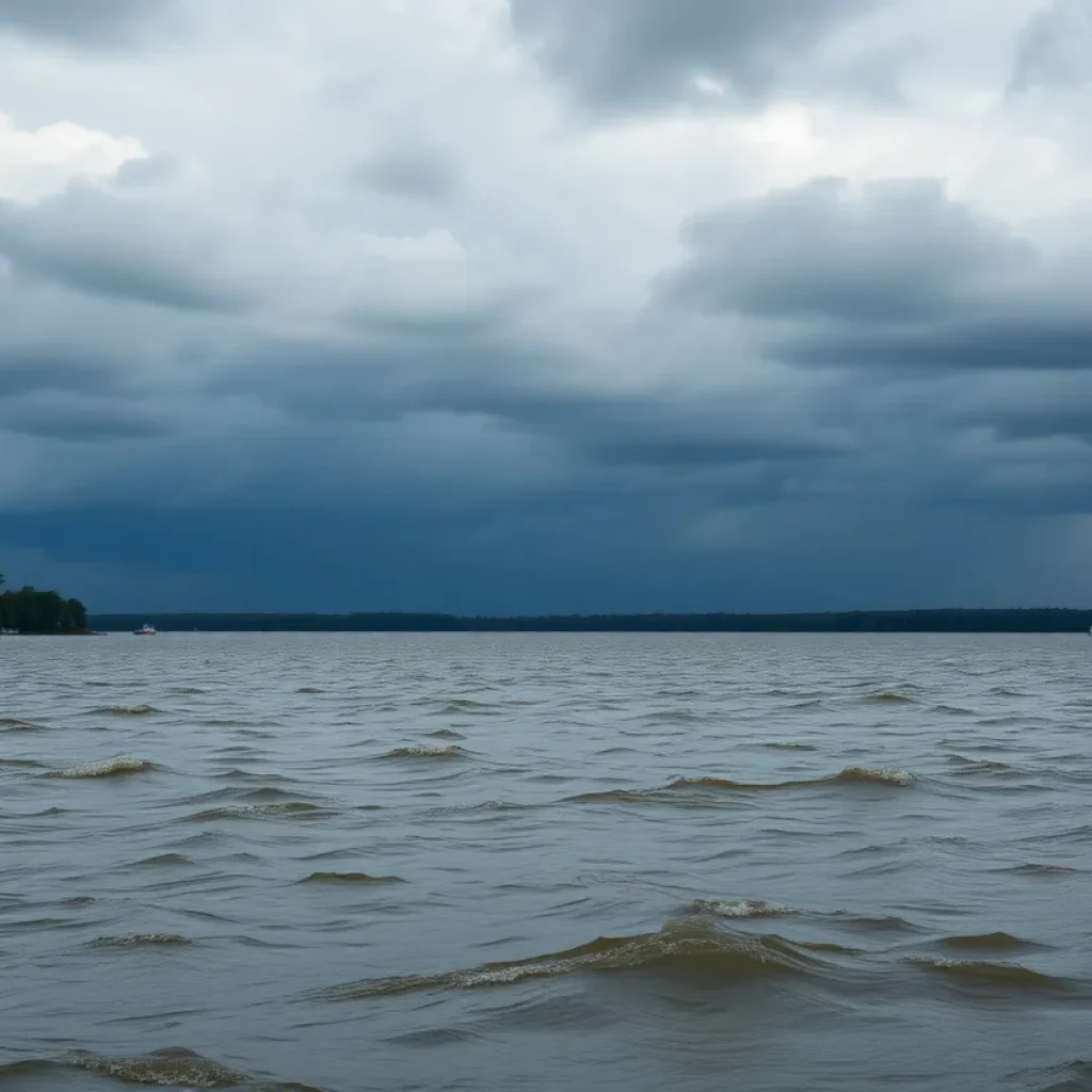 Strong winds causing choppy waters at a Central South Carolina lake