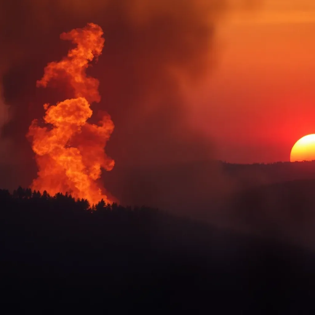 Wildfire spreading through trees in Los Angeles