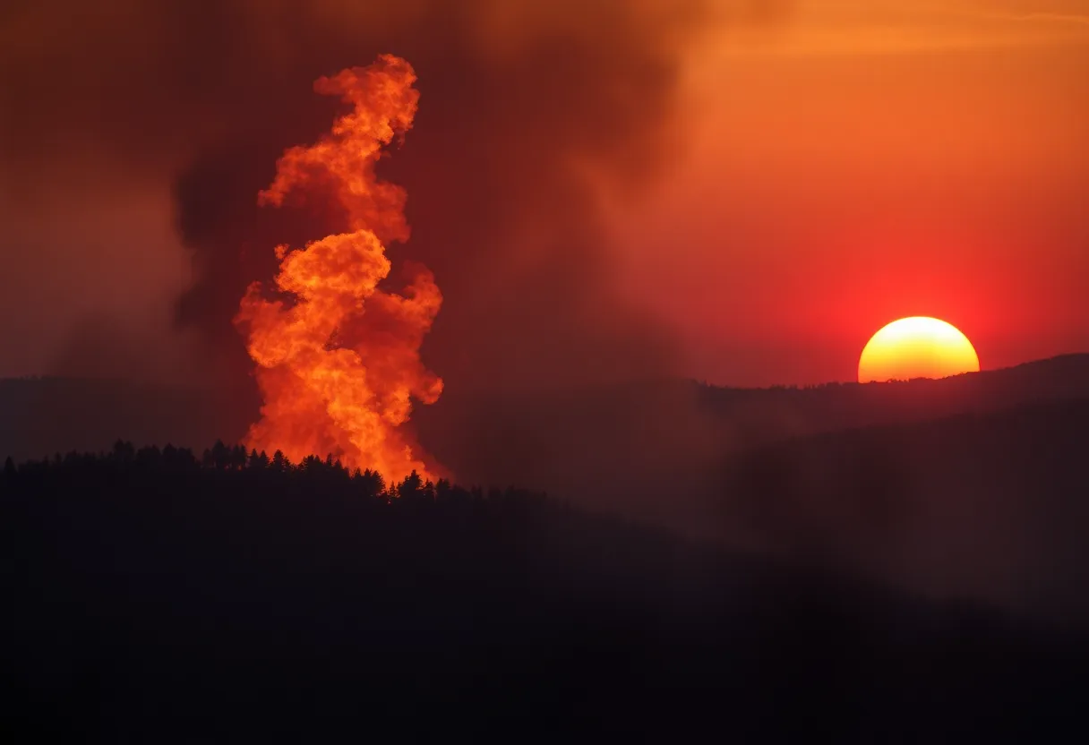 Wildfire spreading through trees in Los Angeles