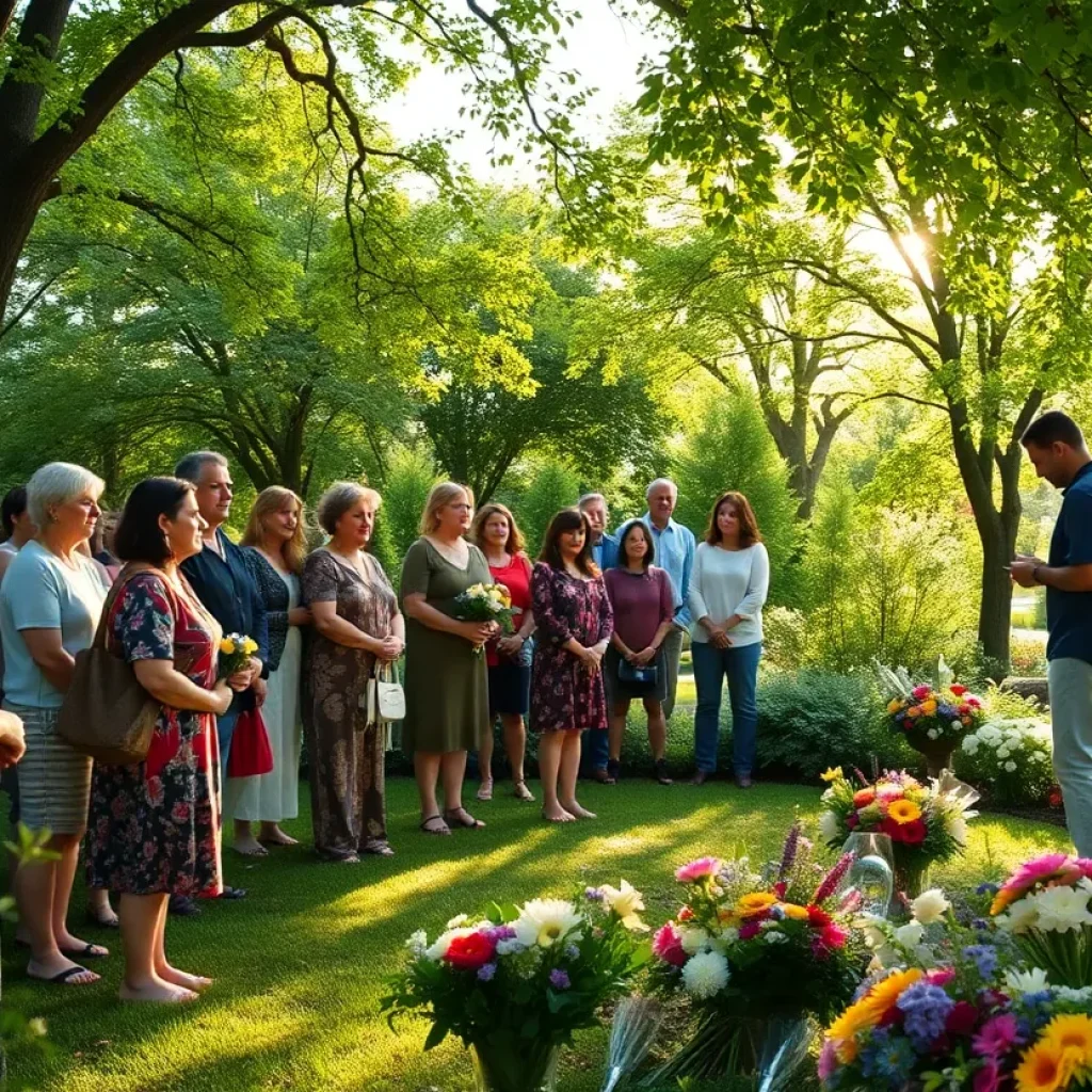 Memorial event in a serene garden honoring Dorethea Jones Curry.