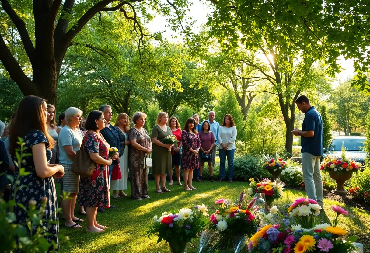 Memorial event in a serene garden honoring Dorethea Jones Curry.