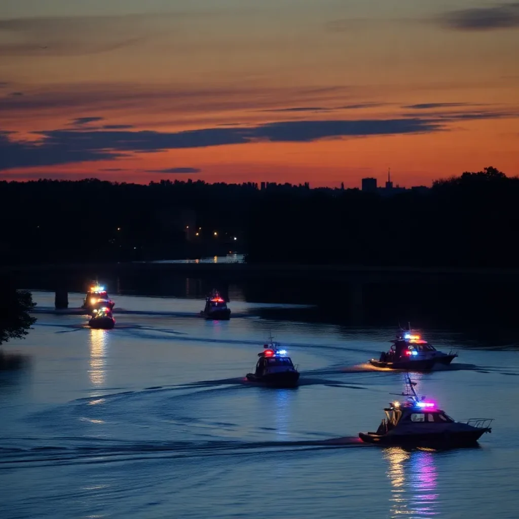 Emergency response boats on the Potomac River after a midair collision